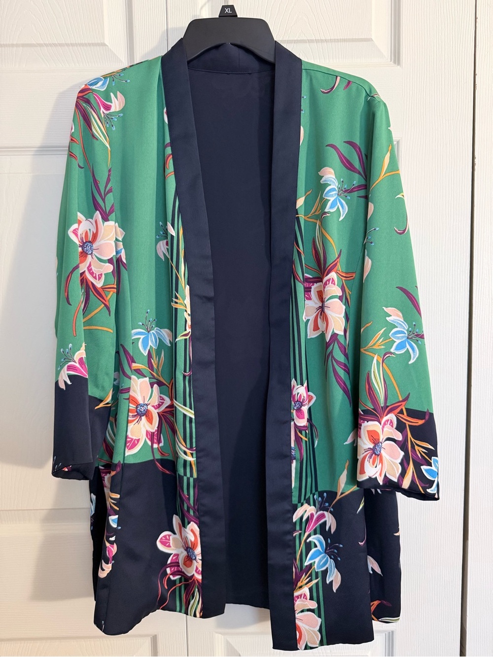 Reversible Kimono Blazer in Green Floral & Navy